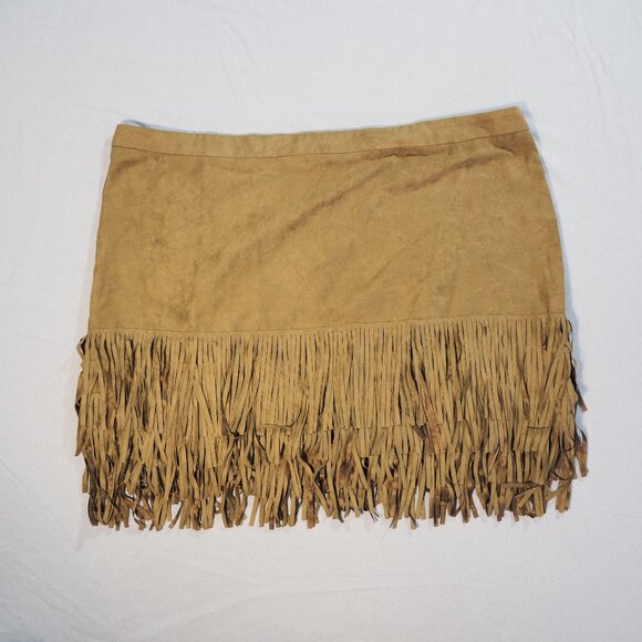 Wrangler Dresses & Skirts - Wrangler Skirt Womens XXL Brown Suede Fringe Mini Country Western Rockabilly